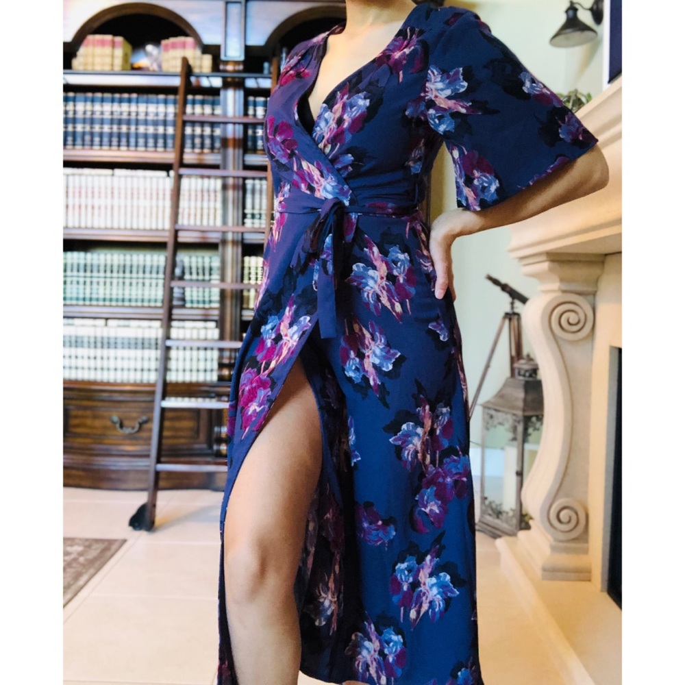Plum Floral Maxi Wrap Dress